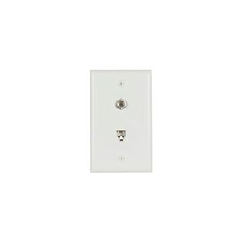 Main product image of Telephone Jack & Coaxial Adapter Wallplate, White, Surface & Coax Adapter, Type F, Rj11, Rj14, 3535-4W