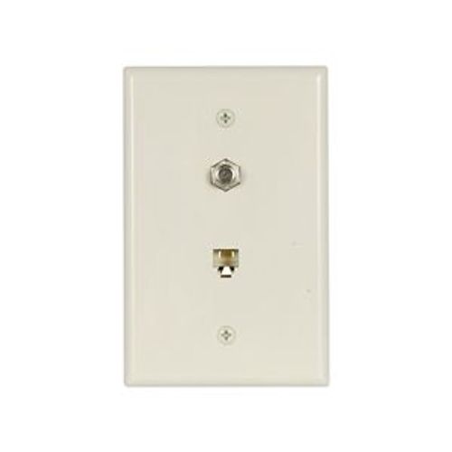 Main product image of Telephone Jack & Coaxial Adapter Wallplate, Light Almond, Type F, Rj11, Rj14, Combo, 3536-4LA