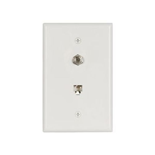 Main product image of Telephone Jack & Coaxial Adapter Wallplate, White, Surface & Coax Adapter, Type F, Rj11, Rj14, 3536-4W
