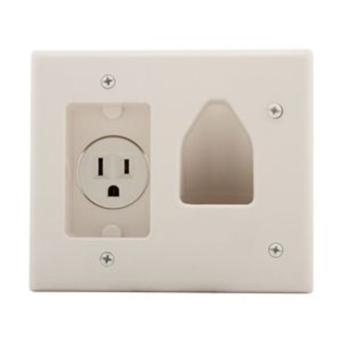Main product image of Telephone & Coaxial Wallplate, Receptacle, White, Multimedia w/ Receptacle Cutout, 1-Gang, 35MRW-SP-L