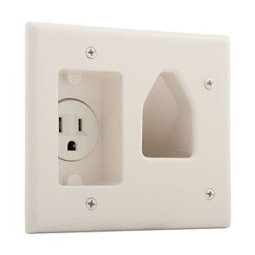 Main product image of Telephone & Coaxial Wallplate, Receptacle, White, Multimedia w/ Receptacle Cutout, 1-Gang, 35MRW-SP-L