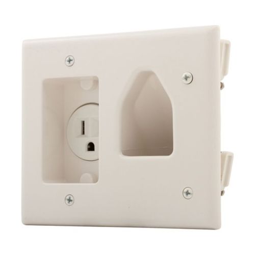 Main product image of Telephone & Coaxial Wallplate, Receptacle, White, Multimedia w/ Receptacle Cutout, 1-Gang, 35MRW-SP-L
