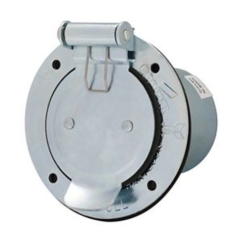 Main product image of Locking Flanged Inlet With Lid, #10-6Awg, 50A, Industrial, 600 Vac, 250Vdc, Back Wiring, Steel, 3768