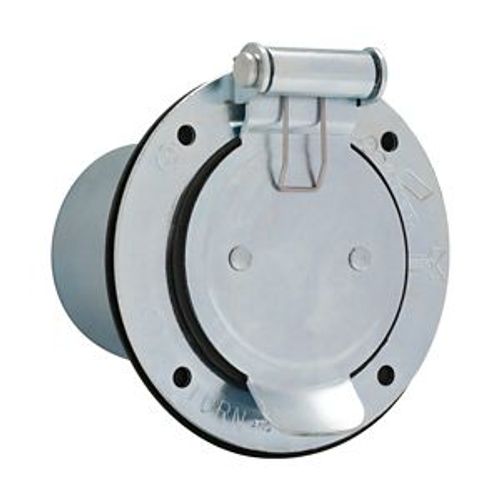 Main product image of Locking Flanged Inlet With Lid, #10-6Awg, 50A, Industrial, 600 Vac, 250Vdc, Back Wiring, Steel, 3768