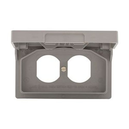 Main product image of Non-Metallic Duplex Receptacle Cover, Self-Closing, Surface Mount, Gray, Wet, 1-Gang, 3962-BU