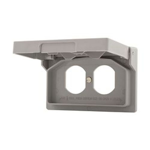 Main product image of Non-Metallic Duplex Receptacle Cover, Self-Closing, Surface Mount, Gray, Wet, 1-Gang, 3962-BU