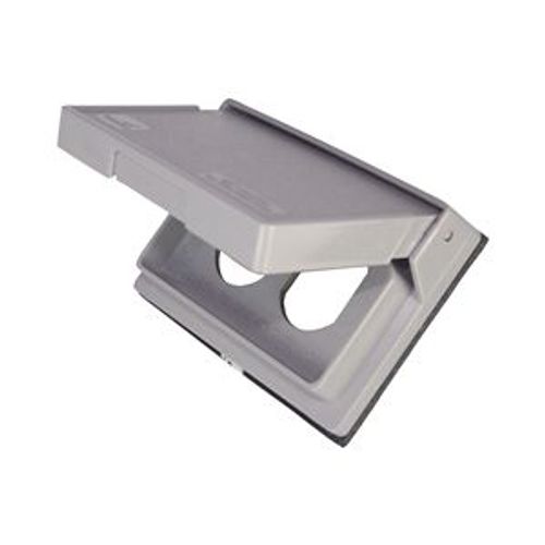 Main product image of Non-Metallic Duplex Receptacle Cover, Self-Closing, Surface Mount, Gray, Wet, 1-Gang, 3962-BU