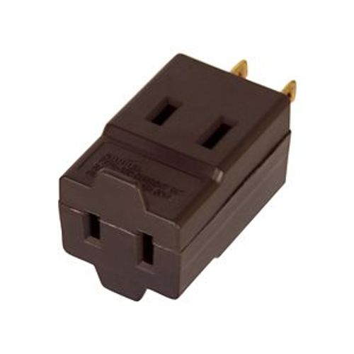Main product image of 3 Outlet Cube Tap, Single Receptacle To 3 Outlets, 15A, 125V, Brown, Thermoplastic, 1-15R, 400B-BOX