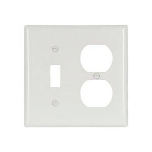 Main product image of Combo Wallplate, 10% Deeper Than Standard Size, White, Toggle, Duplex Receptacle Cutout, 2-Gang, 4138W-BOX
