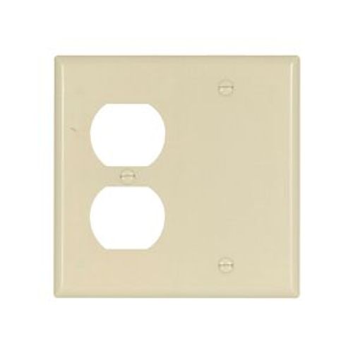 Main product image of Combo Wallplate, 10% Deeper Than Standard Size, Ivory, Duplex Receptacle, Blank Cutout, 2-Gang, 4170V-BOX