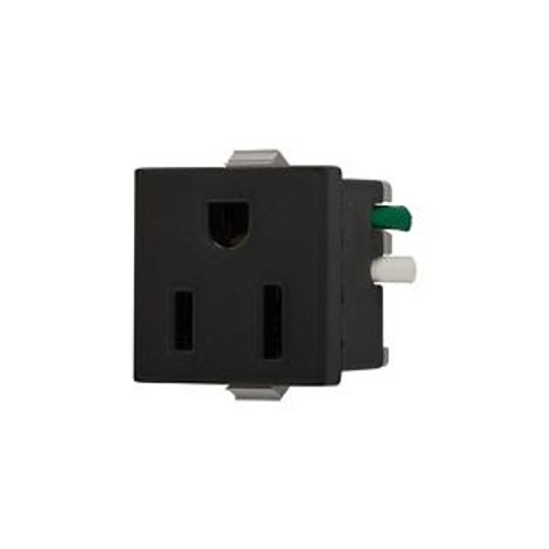 Main product image of Panel Mount/Snap-In Single Receptacle, #14-12 Awg 15A, Snap-In, Panel 125V, Black Wire, Bulk, 49-2BK-BU