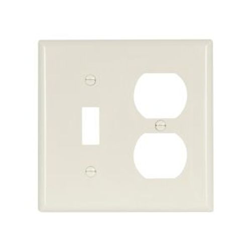 Main product image of Combination Wallplate, Lt. Almond, Toggle, Duplex Receptacle Cutout, Nylon, 2- Gang, Standard, 5138LA