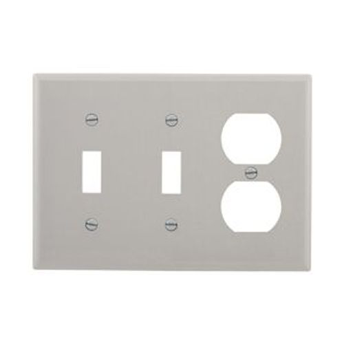 Main product image of Combination Wallplate, Gray, Toggle, Toggle, Duplex Receptacle Cutout, Nylon, 3-Gang, 5158GY-BOX