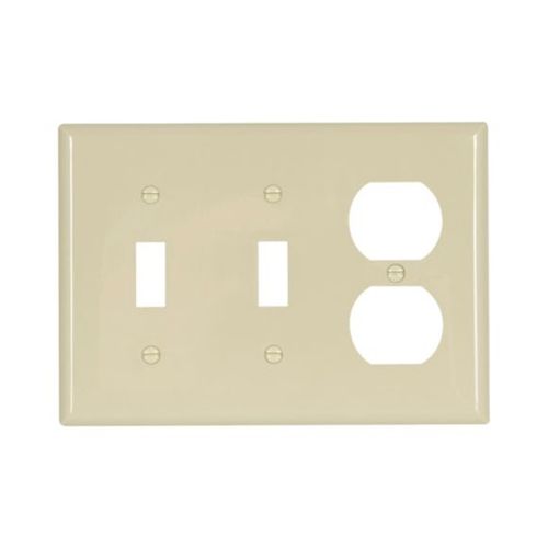 Main product image of Combination Wallplate, Ivory, Toggle, Toggle, Duplex Receptacle Cutout, Nylon, 3-Gang, 5158V-BOX