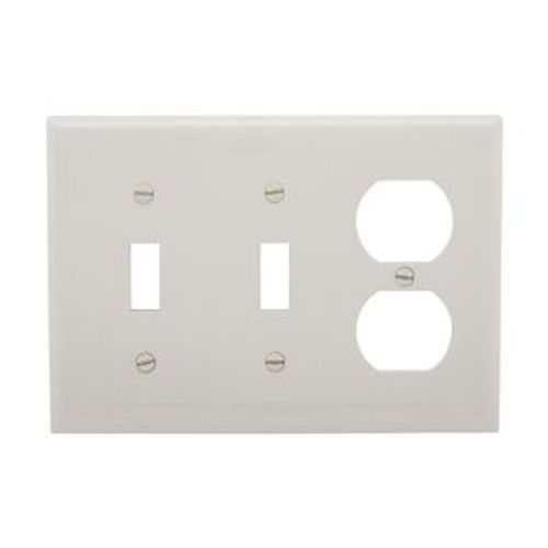 Main product image of Combination Wallplate, White, Toggle, Toggle, Duplex Receptacle Cutout, Nylon, 3-Gang, 5158W-BOX