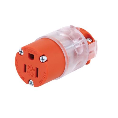 Main product image of Straight Blade Connector, Lighted/Power Indicating, #18-12 Awg 15A, 125V, Orange, 2-Pole 3-Wire, 515CLTRN-F