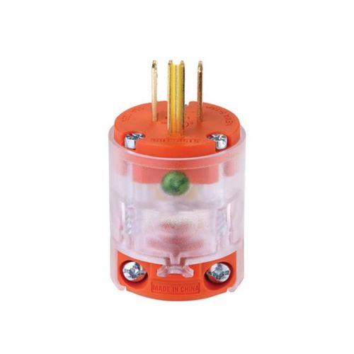 Main product image of Straight Blade Plug, Lighted/Power Indicating, #18-12 Awg 15A, 125V, Orange,2-Pole 3-Wire, 515PLTRN-F