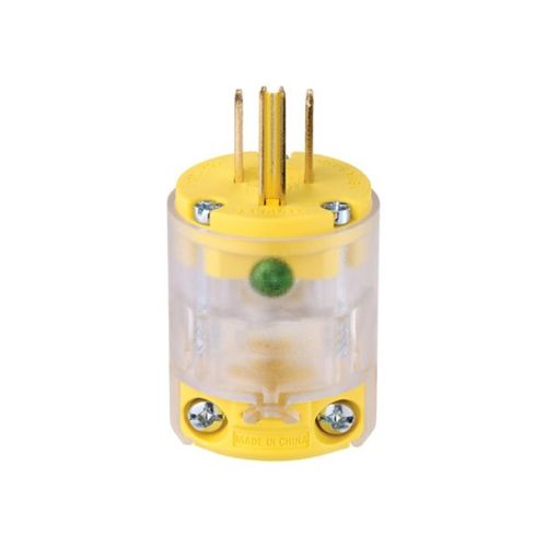 Main product image of Straight Blade Plug, Lighted/Power Indicating, #18-12 Awg 15A, 125V, 5-15P, 2-Pole 3-Wire, 515PLTY-F