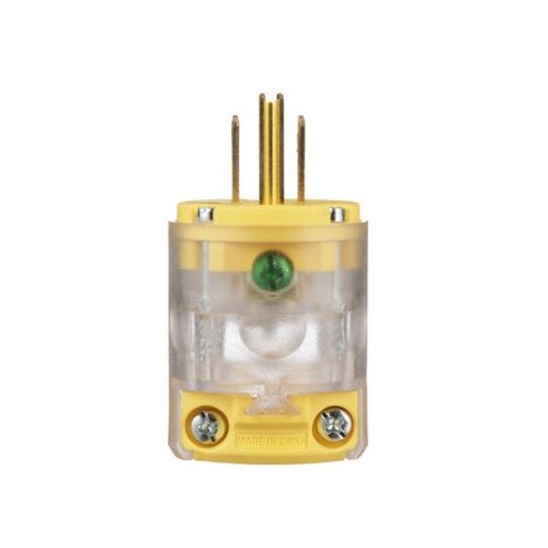 Main product image of Straight Blade Plug, Lighted/Power Indicating, #18-12 Awg 15A, 125V, 5-15P, 2-Pole 3-Wire, 515PLTY-F