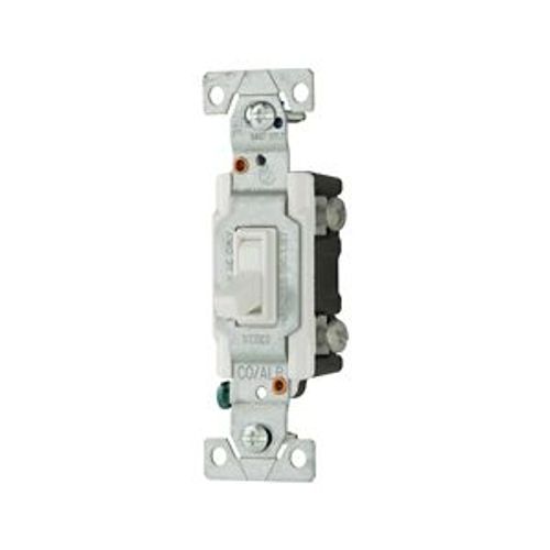 Main product image of Toggle Switch, 15A, Residential, Wall, 120V, Side Wire, Screw, White, Three-Way, 5223-7W-BU