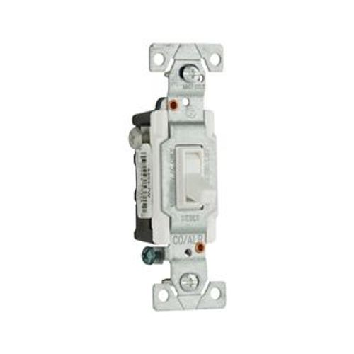 Main product image of Toggle Switch, 15A, Residential, Wall, 120V, Side Wire, Screw, White, Three-Way, 5223-7W-BU