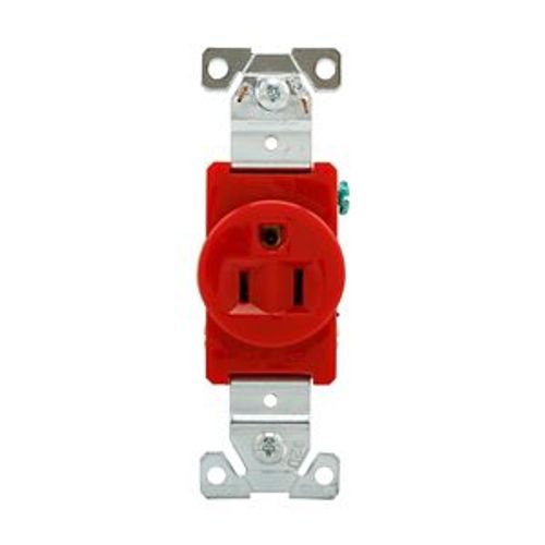 Main product image of Arrow Hart Industrial Single Receptacle, #14-10 Awg 15A 125V, Red, High-Impact Nylon Face, 5261RD