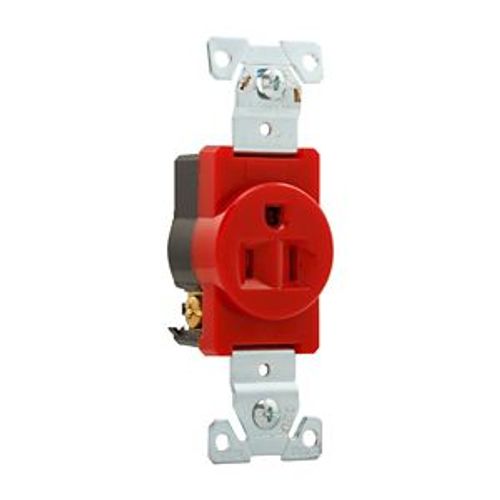 Main product image of Arrow Hart Industrial Single Receptacle, #14-10 Awg 15A 125V, Red, High-Impact Nylon Face, 5261RD