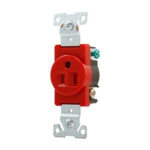Main product image of Arrow Hart Industrial Single Receptacle, #14-10 Awg 15A 125V, Red, High-Impact Nylon Face, 5261RD