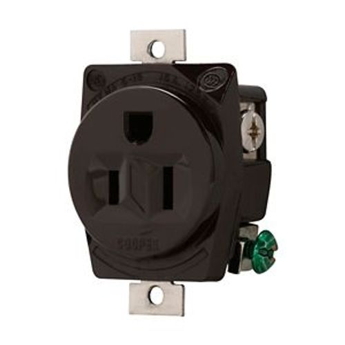 Main product image of Arrow Hart Industrial Single Receptacle, #14-10 Awg 15A, Panel 125V, Brown, Nickel-Plated Brass, 5284N