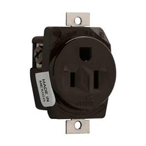 Main product image of Arrow Hart Industrial Single Receptacle, #14-10 Awg 15A, Panel 125V, Brown, Nickel-Plated Brass, 5284N