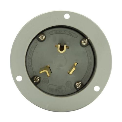 Main product image of Arrow Hart Flanged Inlet, #12-4 Awg, 30A, 277V, Gray, 7-30P, 2-Pole 3-Wire, Grounding, Screw, 5703NFI