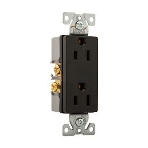 Main product image of Heavy-Duty Industrial Duplex Receptacle, #14-10 Awg 15A 125V, Black Face, Pvc Base, Bulk, 6252BK-BU