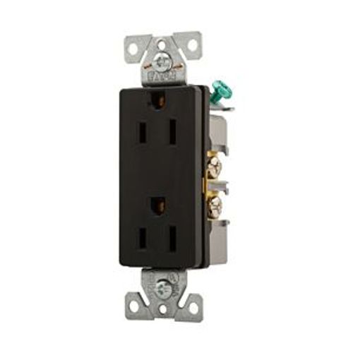 Main product image of Heavy-Duty Industrial Duplex Receptacle, #14-10 Awg 15A 125V, Black Face, Pvc Base, Bulk, 6252BK-BU
