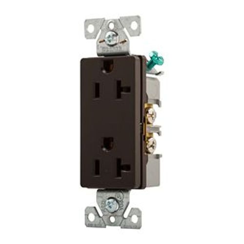 Main product image of Heavy-Duty Industrial Grade Decorator Duplex Receptacle, #14-10 Awg 20A 125V, Brown, 5-20R, Bulk, 6352B-BU