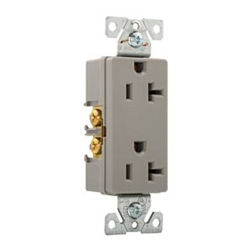 Main product image of Heavy-Duty Industrial Duplex Receptacle, #14-10 Awg 20A 125V, Gray, 5-20R, Duplex, Bulk, 6352GY-BU