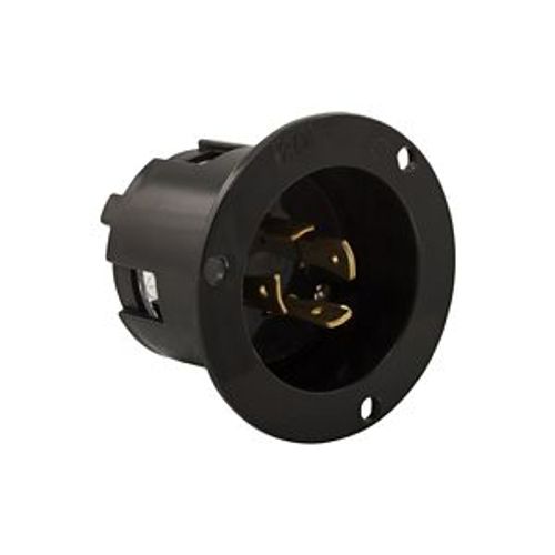 Main product image of Safety Grip Locking Flanged Inlet, 20A, Commercial, 125/250V, Black, Single, 3-Pole, 4-Wire, 6405BK