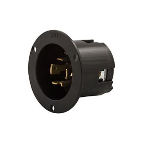 Main product image of Safety Grip Locking Flanged Inlet, 20A, Commercial, 125/250V, Black, Single, 3-Pole, 4-Wire, 6405BK