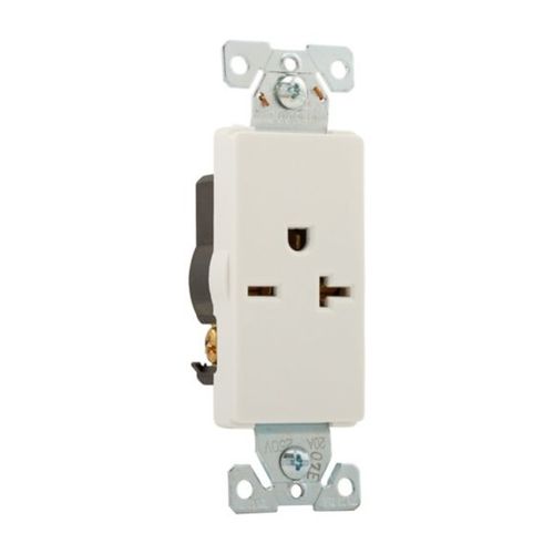 Main product image of Heavy-Duty Industrial Decorator Single Receptacle, #14-10 Awg 20A, 250V, White, 5-20R, Bulk, 6450W-BU
