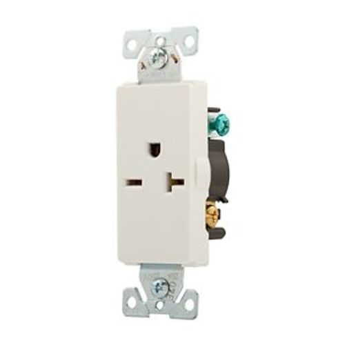 Main product image of Heavy-Duty Industrial Grade Decorator Single Receptacle, #14-10 Awg 20A, 250V, White, 5-20R, 6450W