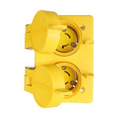 Main product image of Arrow Hart Watertight Locking Receptacle, #18-10 Awg 15A, 250V, Duplex, L6-15, 2-Pole 3-Wire, 65W49DPLXBK