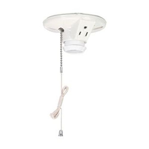 Main product image of Lampholder, 3.25" Box Mounting, Keyless Switch, 3W Outlet, Pull Chain, #14-10 Awg, Porcelain, 667-SP