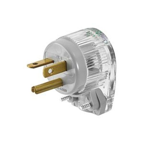 Main product image of Arrow Hart Safety Grip Straight Blade Angled Plug, #18-12 Awg 20A 125V, Clear, 2-Pole 3-Wire, 6865HGC
