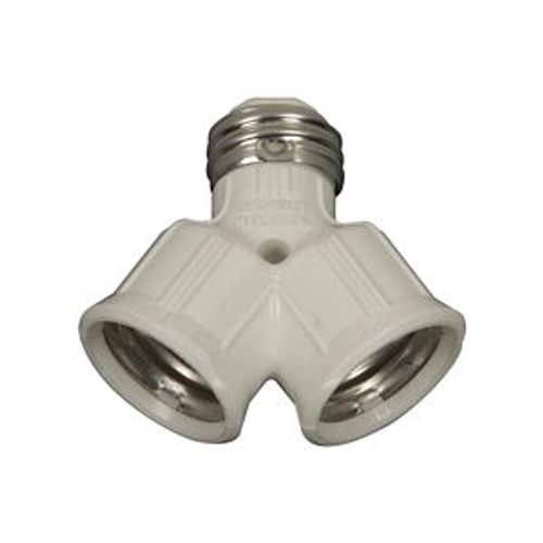 Main product image of Lampholder Socket Adapter, One Socket To 2 Sockets, Polarized, 250V, Medium Base, White, 660W, 700W-BOX