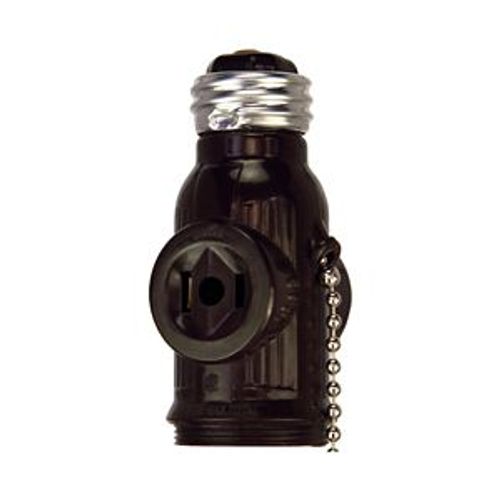 Main product image of 1 Socket To 1 Socket Socket Adapter w/ 2 250W Nema 1-15R Outlets, Pull Chain Switch, 125V, Brown, 718B-BOX