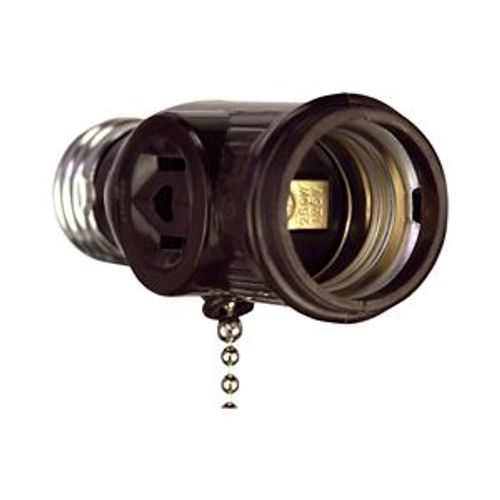 Main product image of 1 Socket To 1 Socket Socket Adapter w/ 2 250W Nema 1-15R Outlets, Pull Chain Switch, 125V, Brown, 718B-BOX