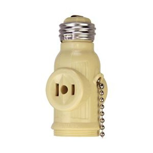 Main product image of 1 Socket To 1 Socket Socket Adapter w/ 2 250W Nema 1-15R Outlets, Pull Chain Switch, 125V, Ivory, 718V-BOX