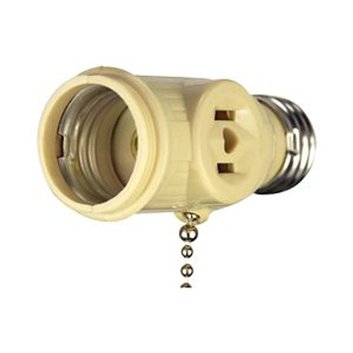 Main product image of 1 Socket To 1 Socket Socket Adapter w/ 2 250W Nema 1-15R Outlets, Pull Chain Switch, 125V, Ivory, 718V-BOX