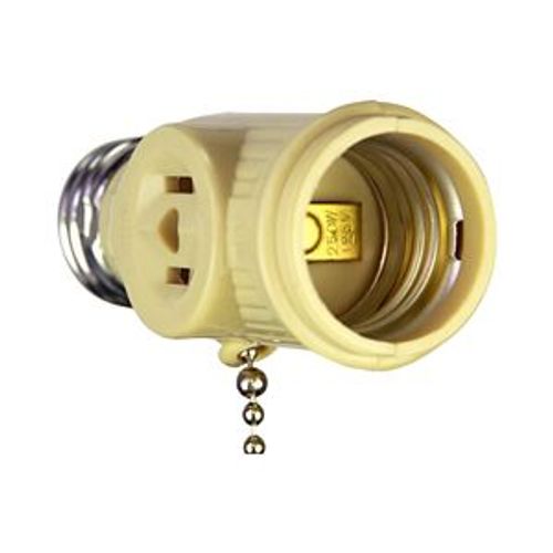 Main product image of 1 Socket To 1 Socket Socket Adapter w/ 2 250W Nema 1-15R Outlets, Pull Chain Switch, 125V, Ivory, 718V-BOX