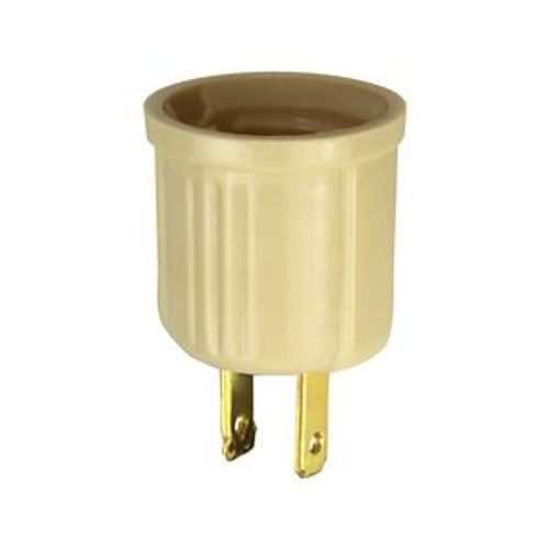 Main product image of Outlet Adapter, One Outlet To One Socket, Polarized, 125V, Medium Base, Ivory, 738V-BOX