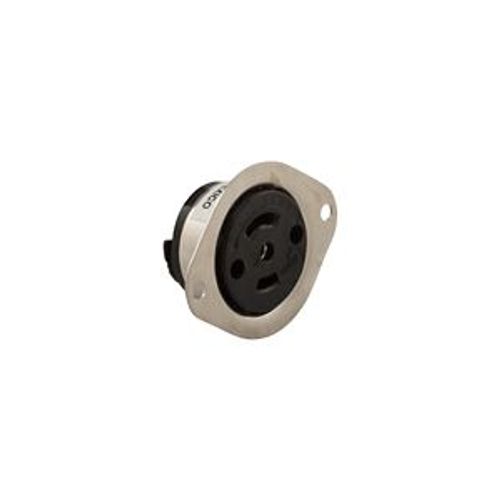 Main product image of Safety Grip Locking Flanged Outlet, #16-12 Awg 15A, 125/250V, Black, Midget, Ml3, 3-Pole, 3-Wire, 7487
